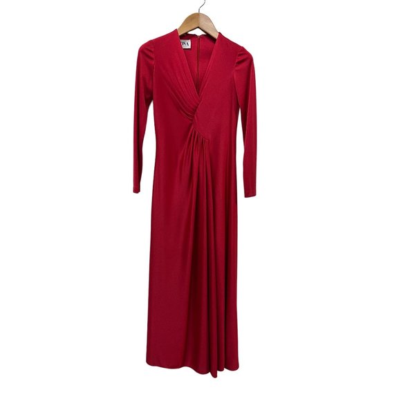 Rona New York Vintage Evening Long Floor Cocktail Formal Flowing Red Dress - Picture 7 of 12